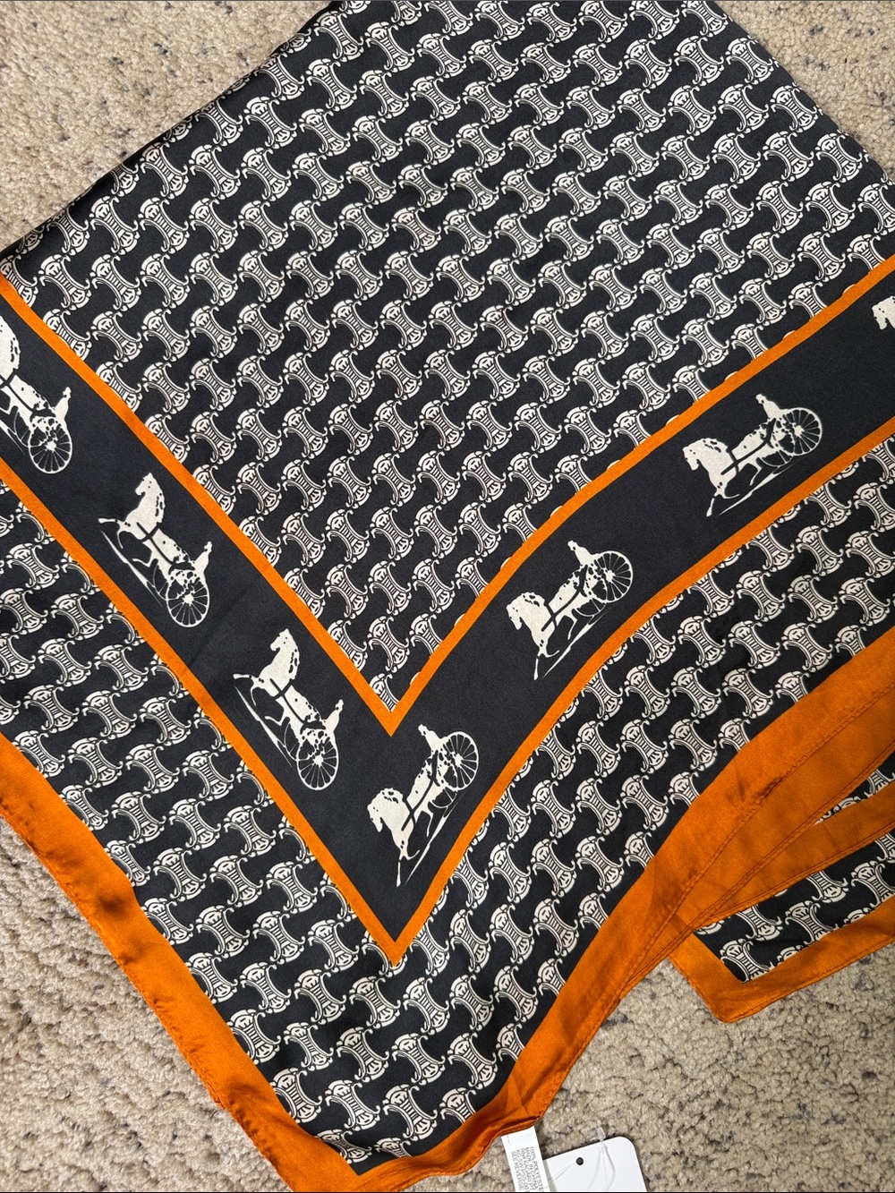 New Navy and Orange Horse-Carriage Patterned Women's Scarf large